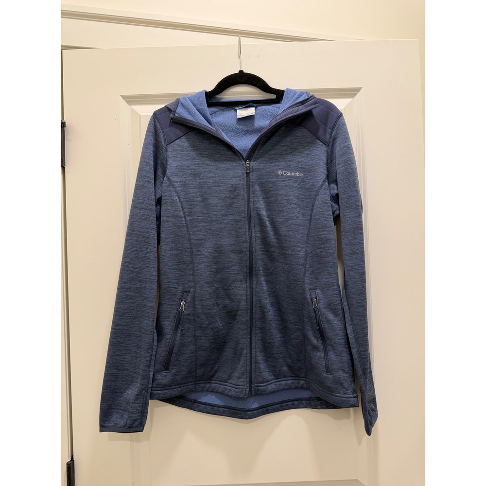 Columbia Womens Blue Space Dye Full Zip Hooded Fleece Jacket Thumb Slits Medium
